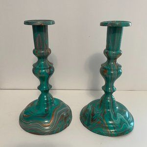 Hand Painted, Multi-Color, Decorative Metal Candle Holders